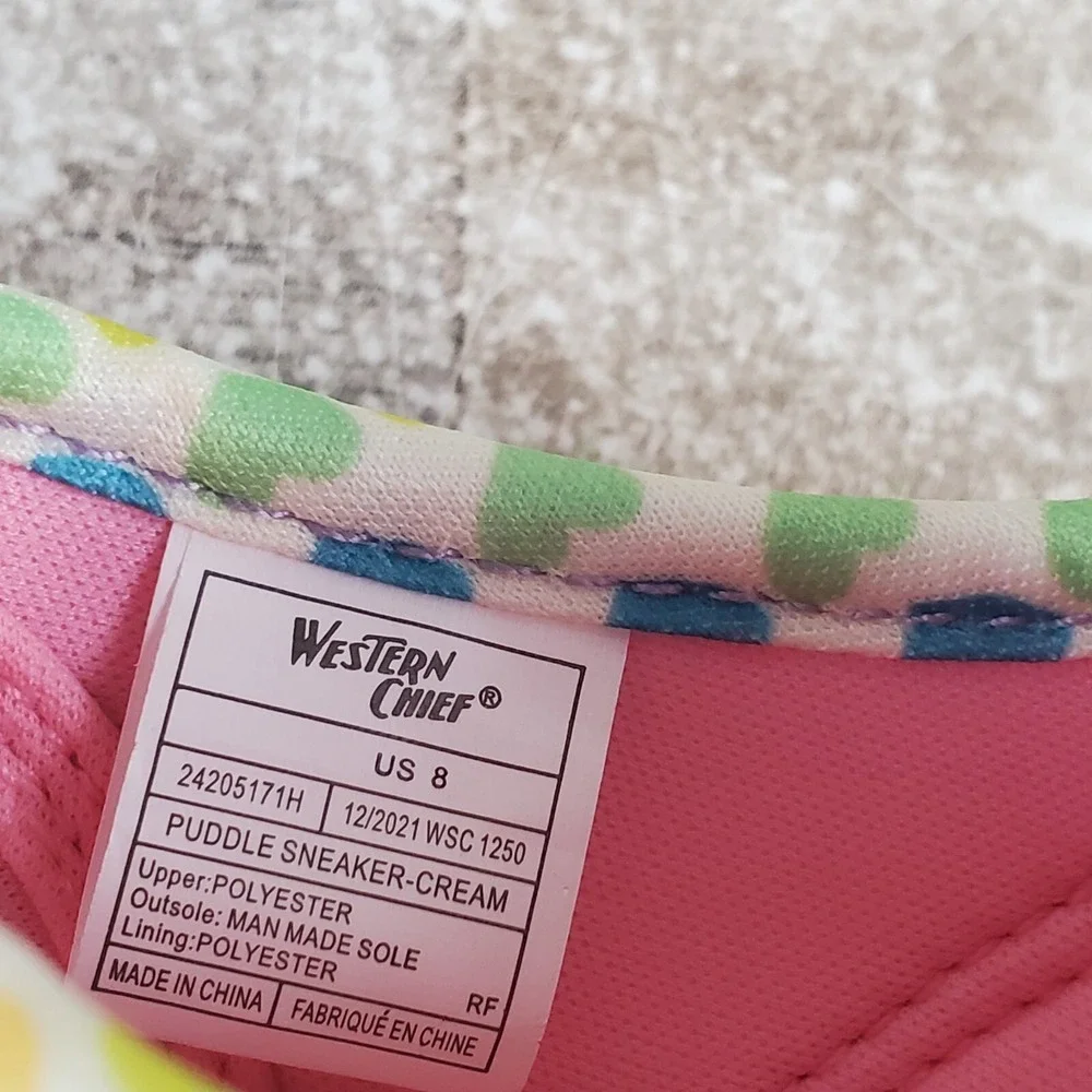 Western Chief Puddle Girls Shoes Sz 8 White Multi Heart Print Slip On Sneakers